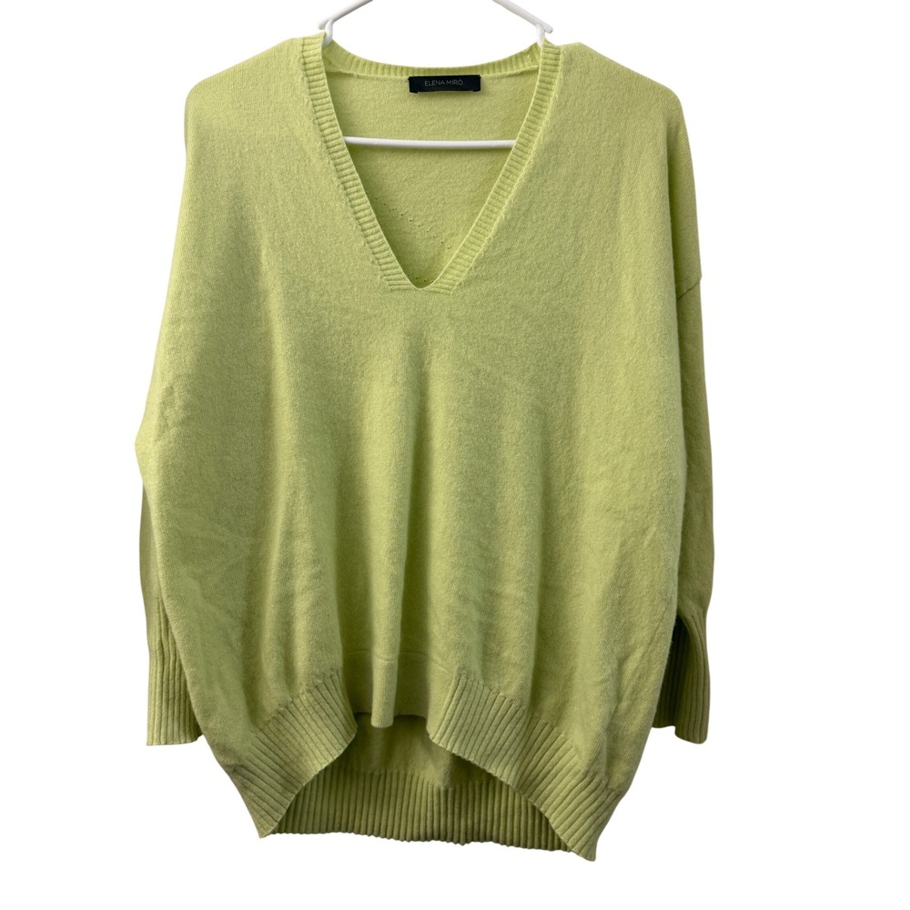 Elena Miro Italy 100% Wool V-Neck Sweater Lime Green Dragonfly Size 01 US Small